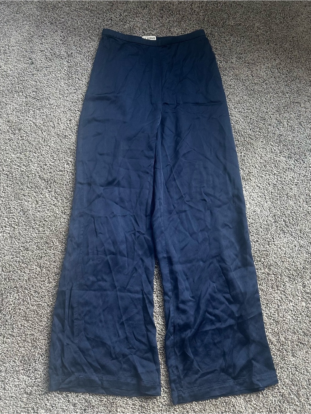 Rue Sophie Flowing Satin Wide-Leg Pants in Navy